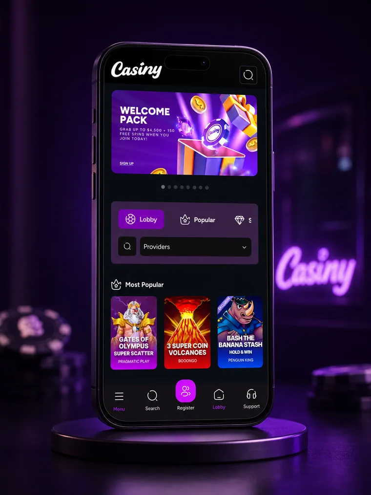 Casiny Casino mobile app on a smartphone